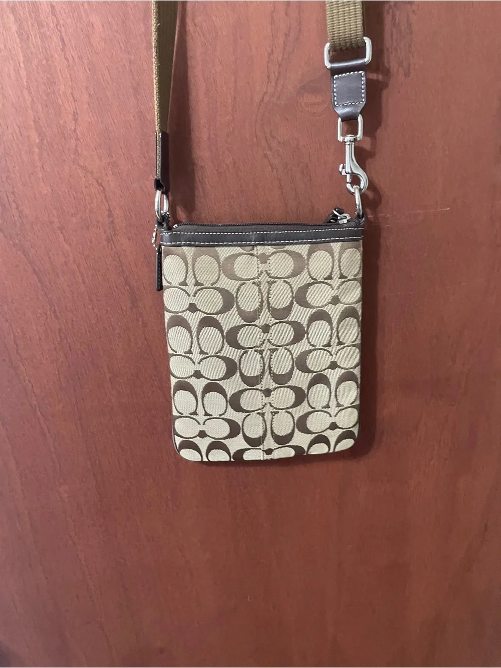Coach Beige and Brown Signature Crossbody Bag. New